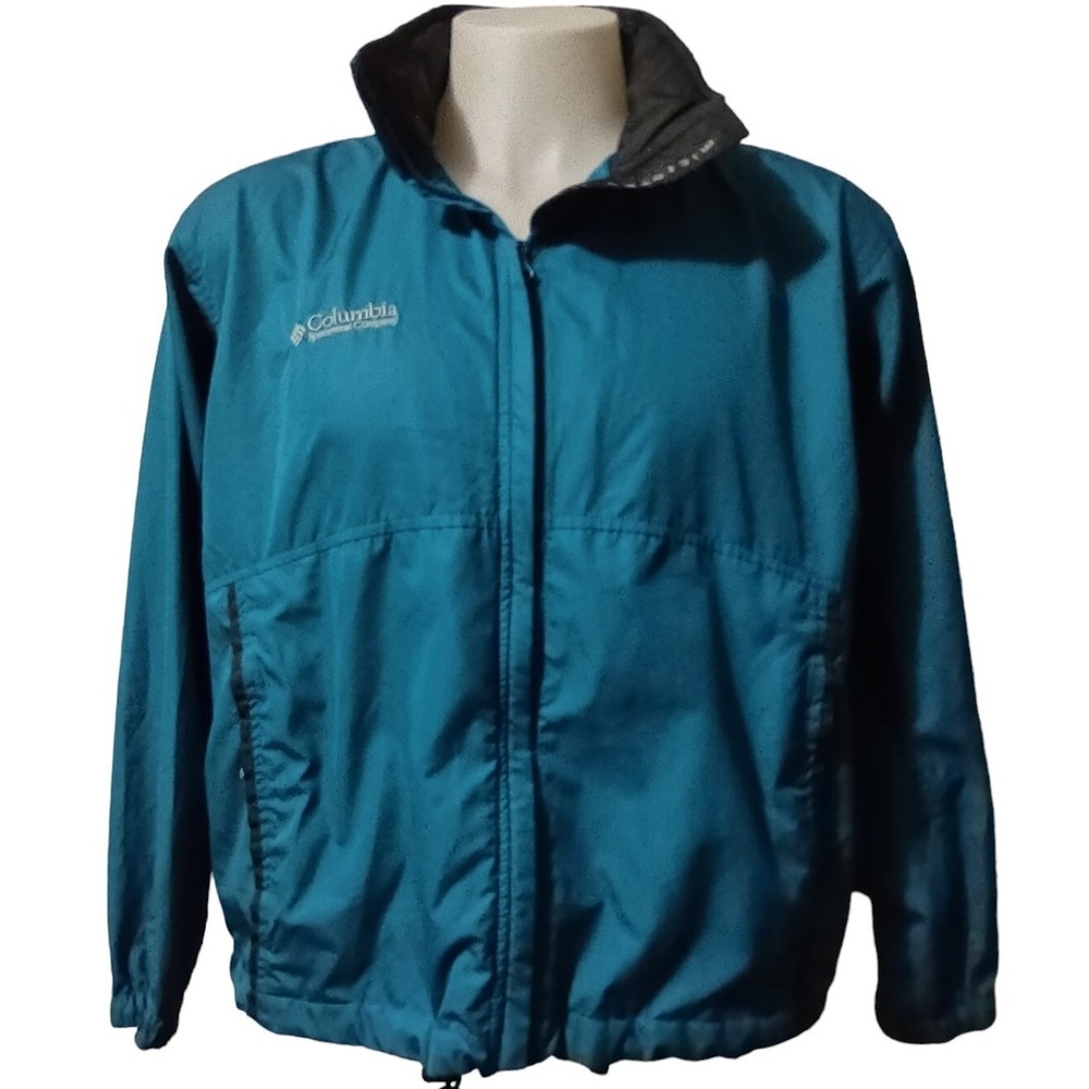 Columbia Windbreaker Women's Size Large Jacket Packable Turquoise Hooded Nylon